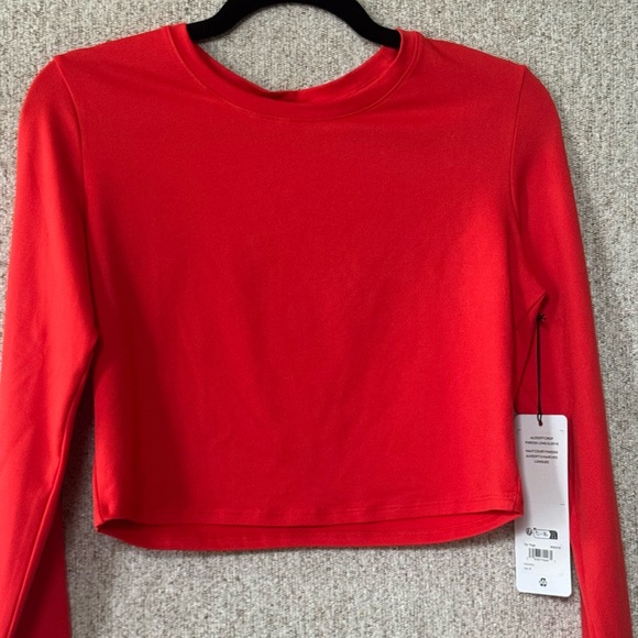 ALO “Bright Red” Alosoft Crop Finesse Long Sleeve, size Medium. NWT! - Picture 2 of 3
